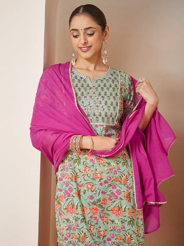 Janasya Light Cambric Floral A-Line Kurta Set - Distacart