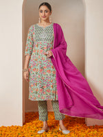 Thumbnail for Janasya Light Cambric Floral A-Line Kurta Set
