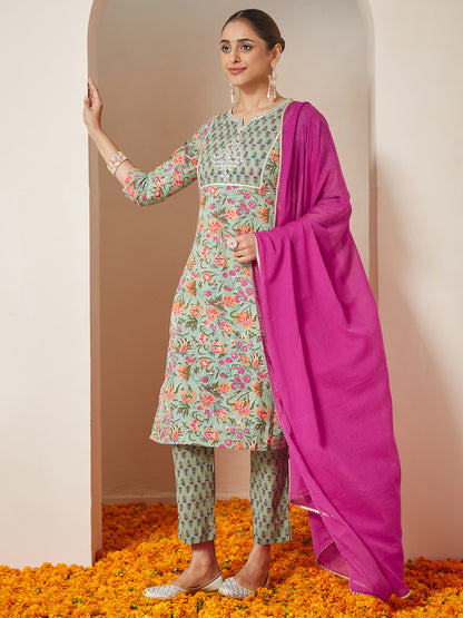 Janasya Light Cambric Floral A-Line Kurta Set - Distacart