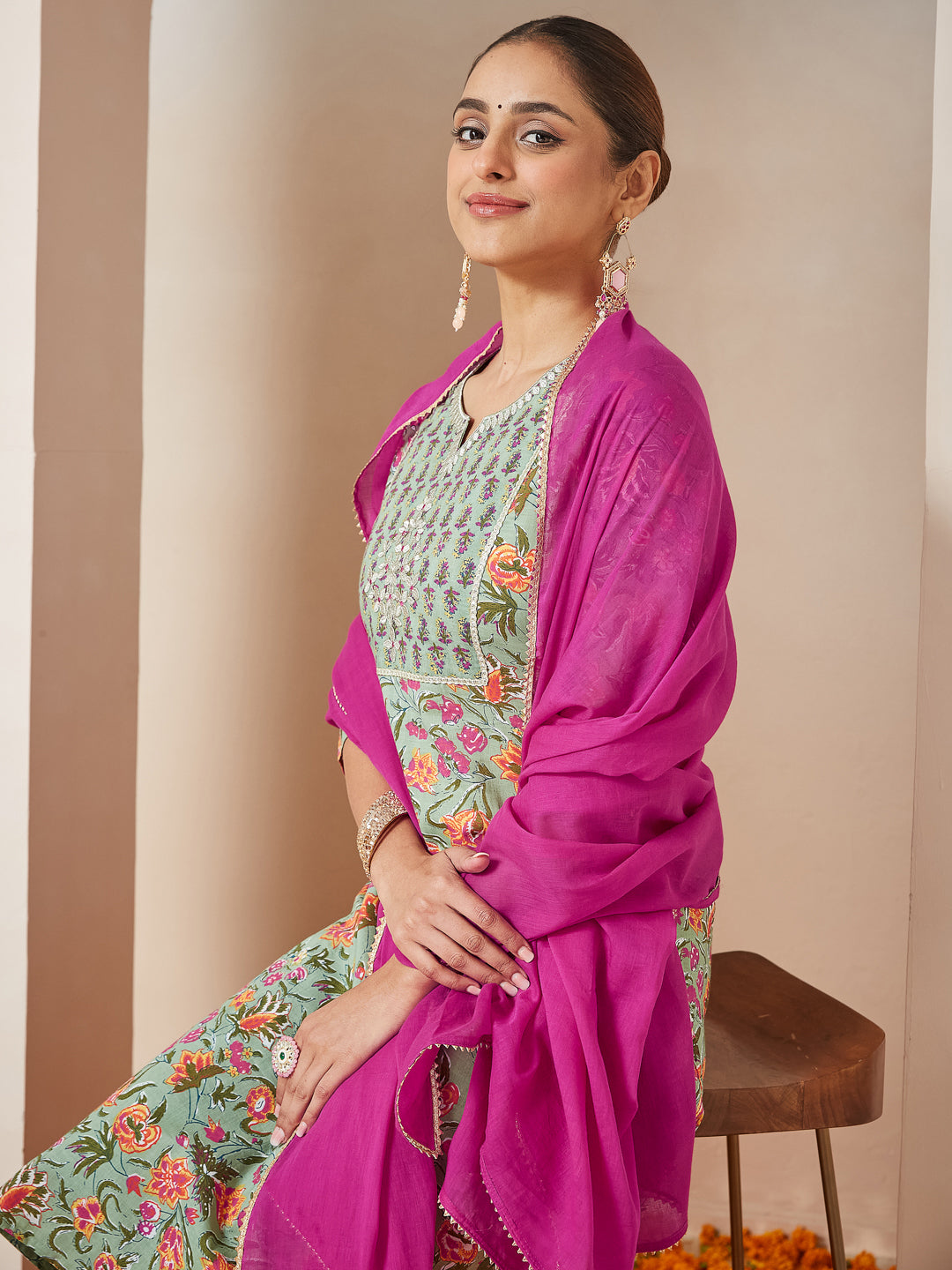Janasya Light Cambric Floral A-Line Kurta Set - Distacart