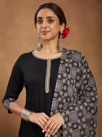Thumbnail for Janasya Dark Rayon Ajrakh Straight Kurta Set