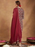 Thumbnail for Janasya Dark Cotton Ethnic Motifs Straight Kurta Set