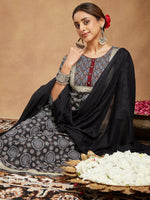 Thumbnail for Janasya Dark Cotton Ajrakh Straight Kurta Set
