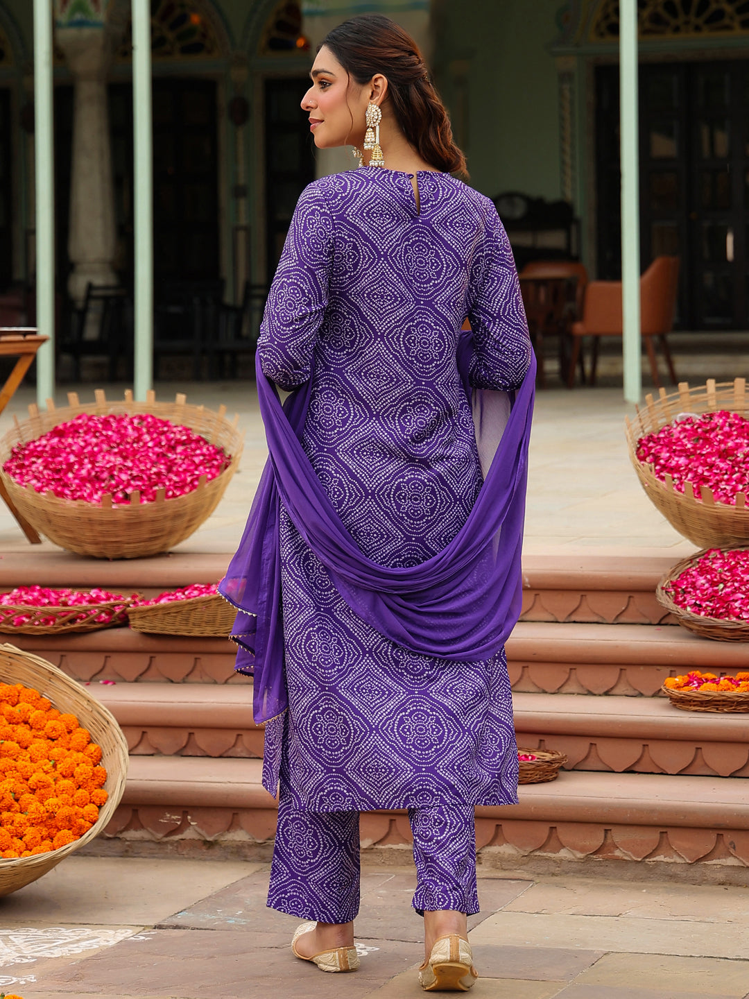 Janasya Purple Straight Rayon Blend Kurta,Bottom & Dupatta - Dista
