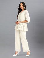 Thumbnail for Janasya Light Dobby Chiffon Self Design Peplum Top & Bottom Set