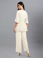 Thumbnail for Janasya Light Dobby Chiffon Self Design Peplum Top & Bottom Set