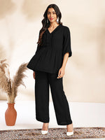 Thumbnail for Janasya Light Dobby Chiffon Self Design Peplum Top & Bottom Set