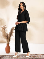 Thumbnail for Janasya Light Dobby Chiffon Self Design Peplum Top & Bottom Set