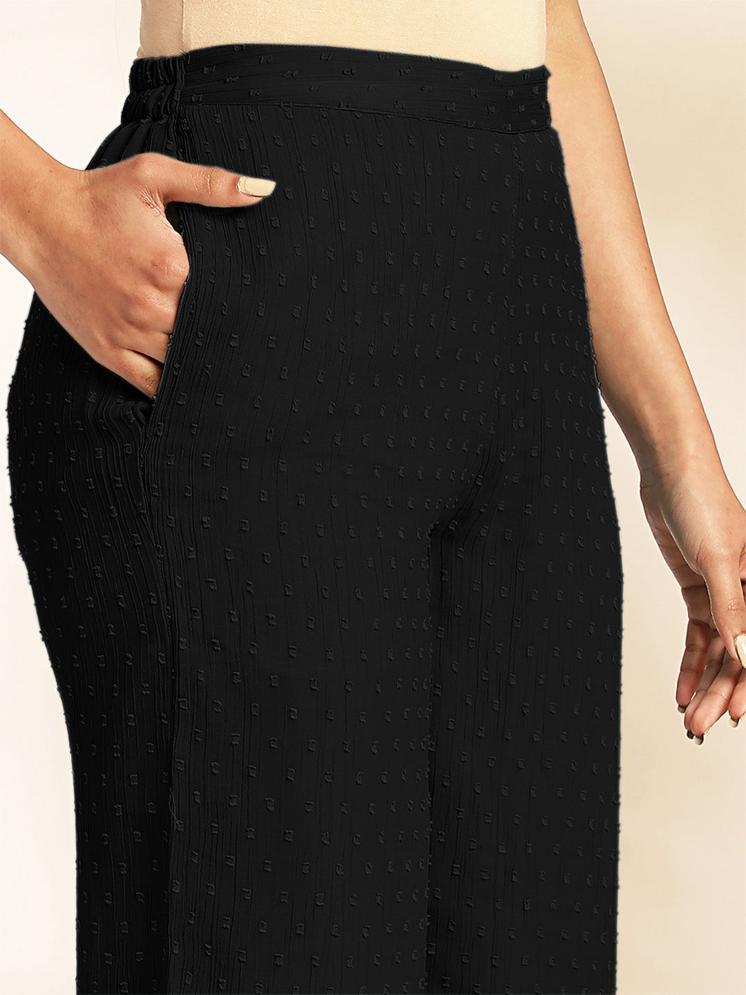 Janasya Light Dobby Chiffon Self Design Peplum Top & Bottom Set