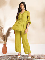 Thumbnail for Janasya Light Dobby Chiffon Self Design Peplum Top & Bottom Set