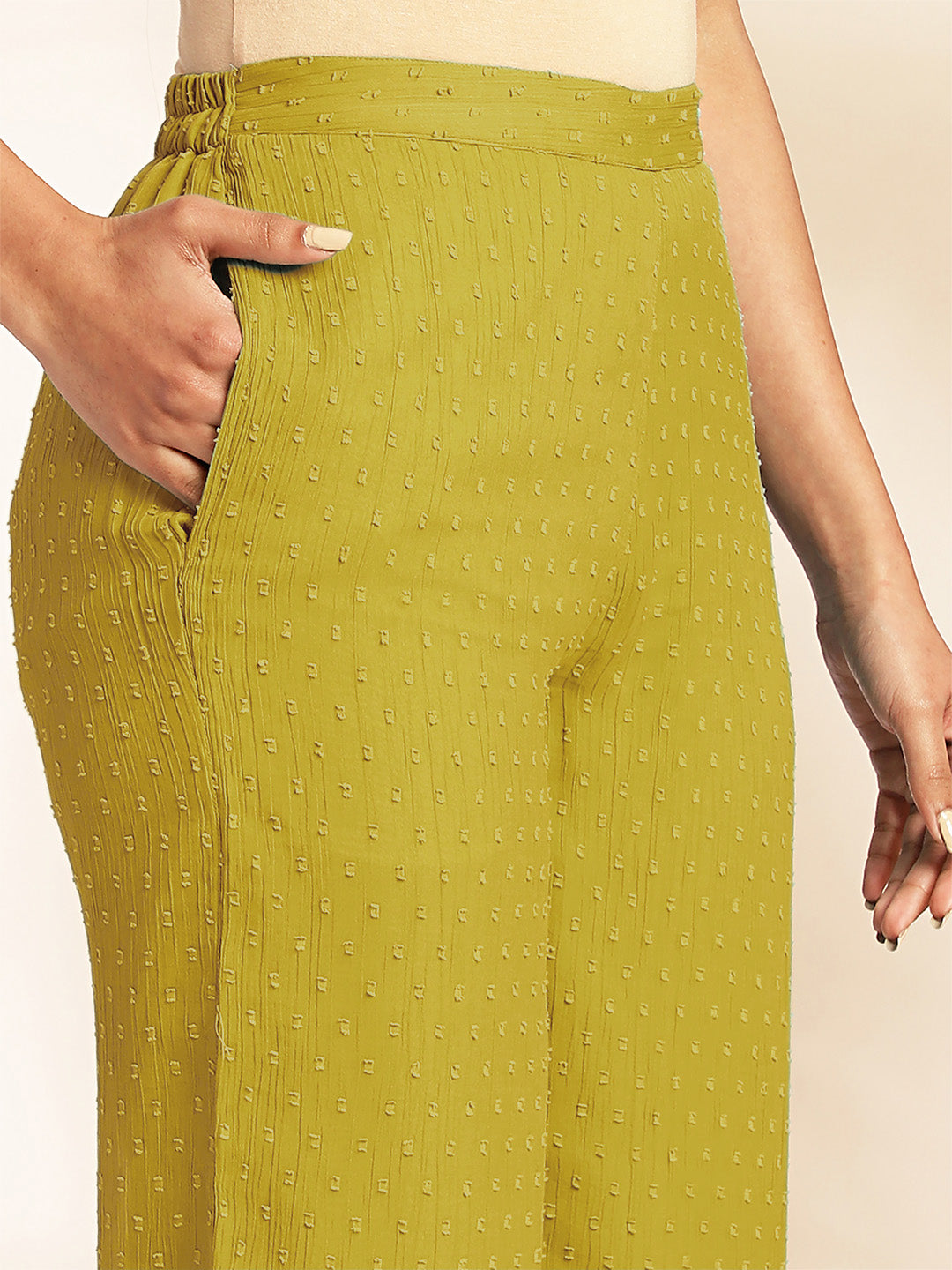 Janasya Light Dobby Chiffon Self Design Peplum Top & Bottom Set