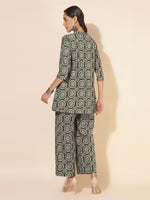 Thumbnail for Janasya Dark Cotton Ethnic Motifs A-Line Top & Bottom Set