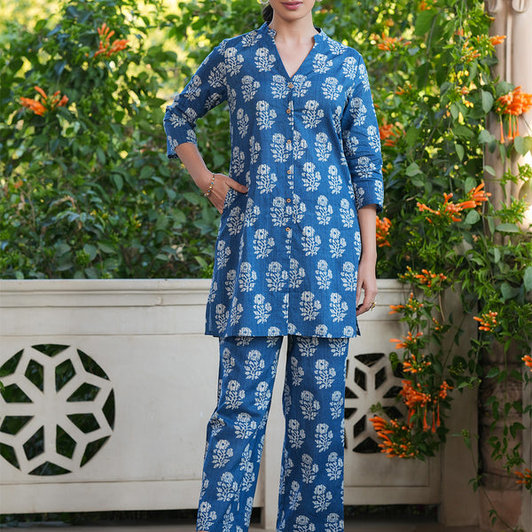 Janasya Dark Cotton Batik Straight Top & Bottom Set