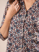 Thumbnail for Janasya Dark Cotton Floral Straight Top & Bottom Set