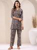 Janasya Dark Cotton Floral Straight Top & Bottom Set - Distacart