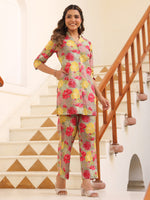 Thumbnail for Janasya Dark Cotton Floral Straight Top & Bottom Set
