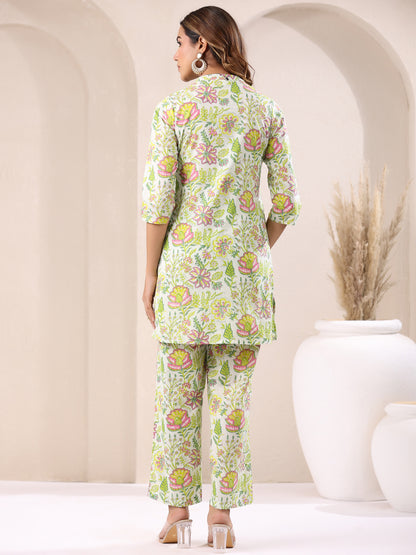 Janasya Light Cotton Floral Straight Top & Bottom Set - Distacart