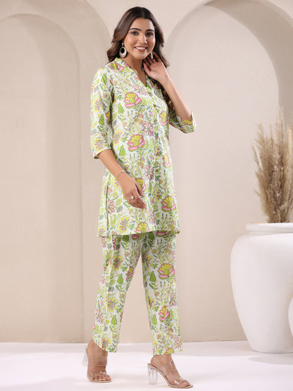 Janasya Light Cotton Floral Straight Top & Bottom Set - Distacart