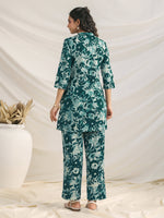Thumbnail for Janasya Dark Cotton Floral Straight Top & Bottom Set