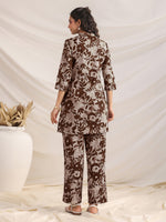 Thumbnail for Janasya Dark Cotton Floral Straight Top & Bottom Set