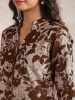 Thumbnail for Janasya Dark Cotton Floral Straight Top & Bottom Set