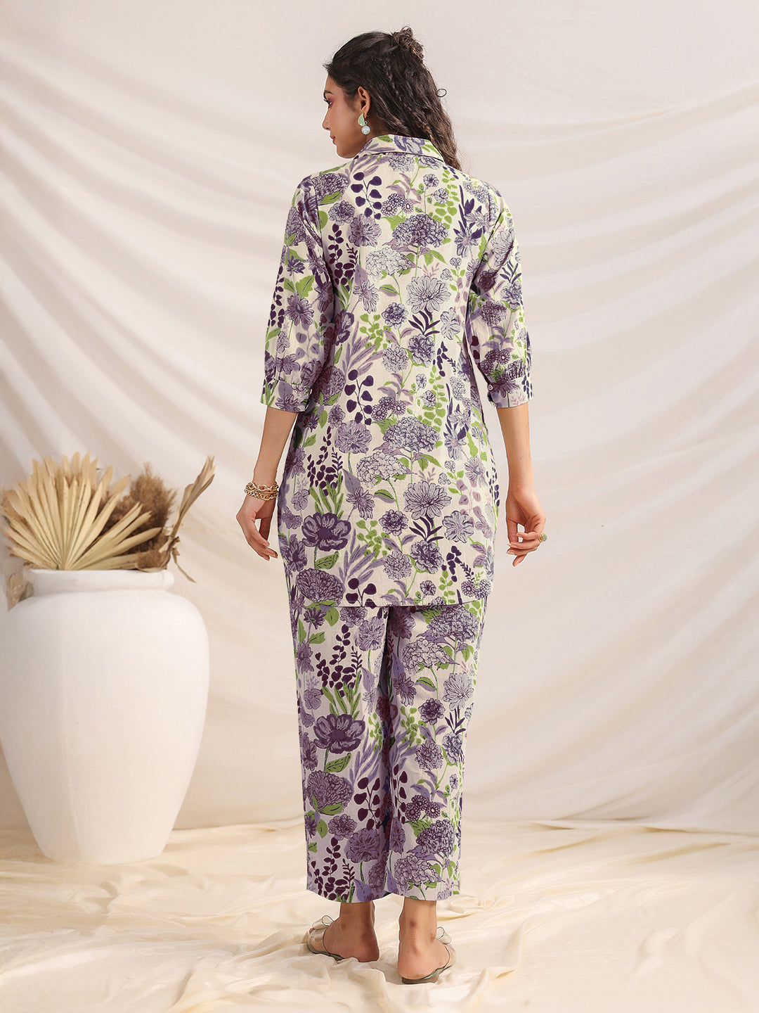 Janasya Light Cotton Floral Shirt Top & Bottom Set - Distacart
