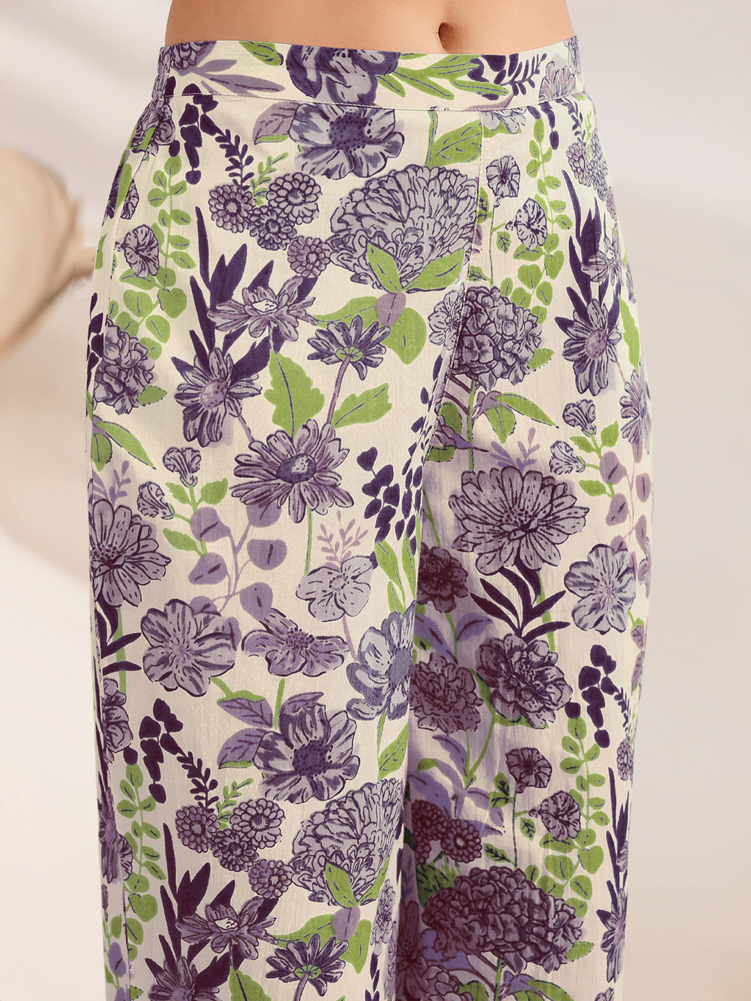 Janasya Light Cotton Floral Shirt Top & Bottom Set