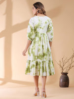 Thumbnail for Janasya Bright Cotton Tie & dye Tiered Dress