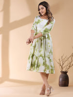 Thumbnail for Janasya Bright Cotton Tie & dye Tiered Dress