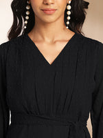 Thumbnail for Janasya Dark Dobby Chiffon Woven Design Tiered Dress