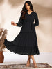Janasya Dark Dobby Chiffon Woven Design Tiered Dress - Distacart