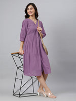 Thumbnail for Janasya Bright Cotton Solid Gathered Dress