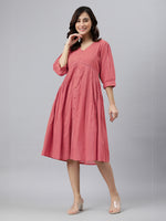 Thumbnail for Janasya Bright Cotton Solid Gathered Dress