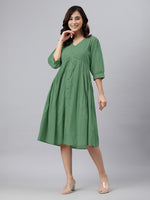 Thumbnail for Janasya Bright Cotton Solid Gathered Dress