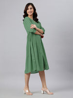 Thumbnail for Janasya Bright Cotton Solid Gathered Dress