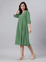 Thumbnail for Janasya Bright Cotton Solid Gathered Dress