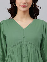 Thumbnail for Janasya Bright Cotton Solid Gathered Dress