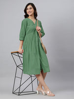 Thumbnail for Janasya Bright Cotton Solid Gathered Dress