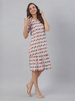 Thumbnail for Janasya Bright Cotton Ikkat A-Line Dress