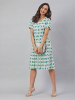 Thumbnail for Janasya Bright Cotton Ikkat A-Line Dress