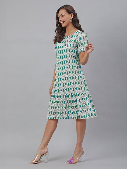 Janasya Bright Cotton Ikkat A-Line Dress - Distacart
