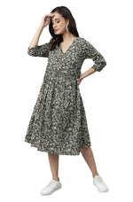 Thumbnail for Janasya Dark Cotton Floral Angrakha Dress