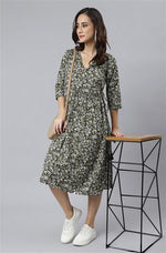 Thumbnail for Janasya Dark Cotton Floral Angrakha Dress