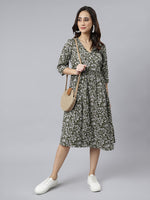Thumbnail for Janasya Dark Cotton Floral Angrakha Dress