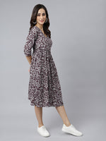 Thumbnail for Janasya Dark Cotton Floral Angrakha Dress