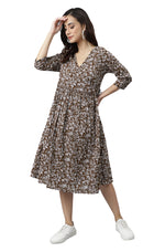 Thumbnail for Janasya Dark Cotton Floral Angrakha Dress
