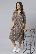 Thumbnail for Janasya Dark Cotton Floral Angrakha Dress