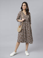 Thumbnail for Janasya Dark Cotton Floral Angrakha Dress