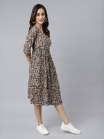 Thumbnail for Janasya Dark Cotton Floral Angrakha Dress