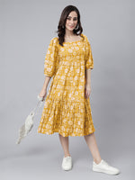Thumbnail for Janasya Bright Cotton Floral Tiered Dress